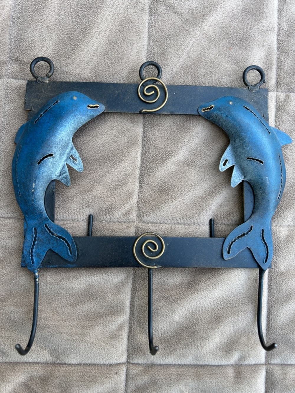 Coastal Blue Dolphin Wall 3 Hook Metal Wall Rack Coastal Wall Hook-Metal Hook